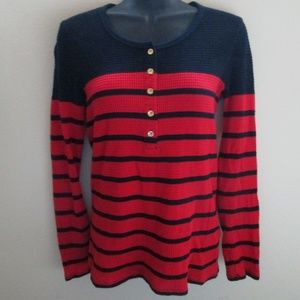 J.Crew Red and Navy Striped Thermal Henley